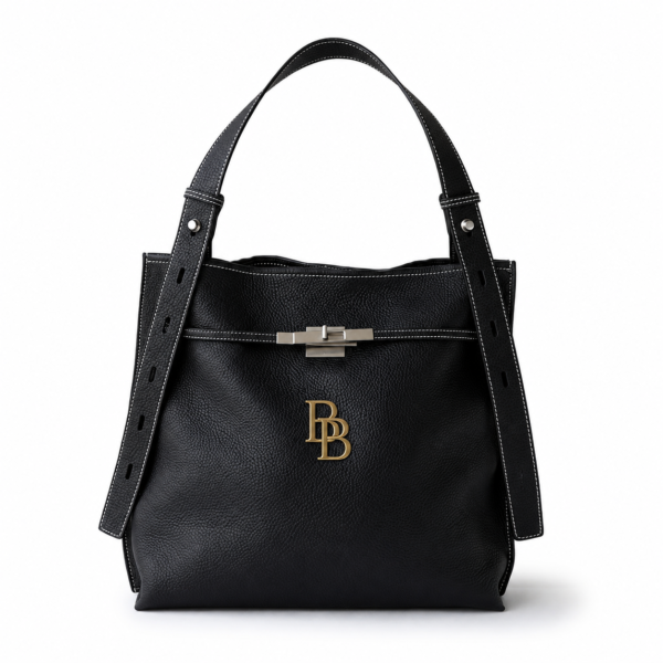 Premium Leather Shoulder Tote – Black