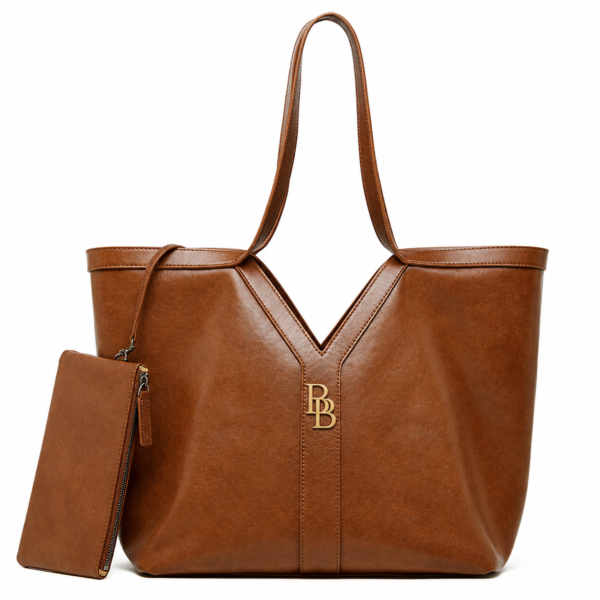 Premium Leather Tote Set – Cognac Brown
