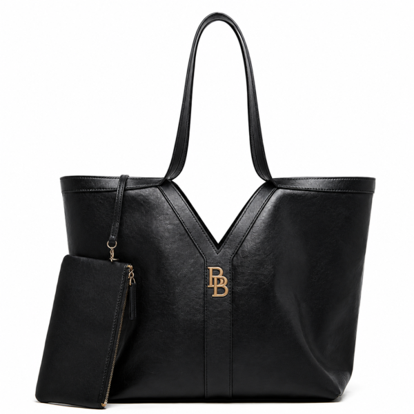 Premium Leather Tote Set – Black