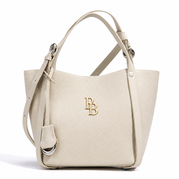 Premium Leather Crossbody Tote Bag - Cream