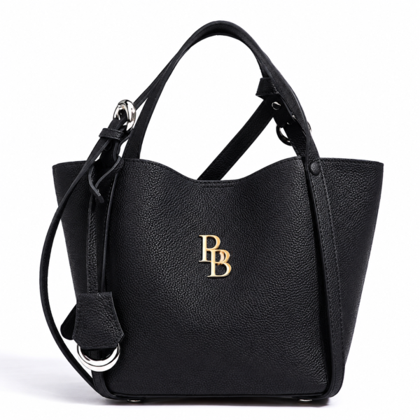 Premium Leather Crossbody Tote Bag - Black