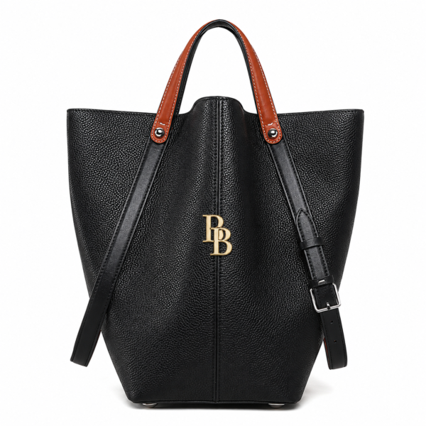 Premium Leather Convertible Tote Bag – Black & Cognac