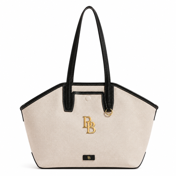 Elegant Two-Tone Leather Shopper Tote Bag – Cream & Black